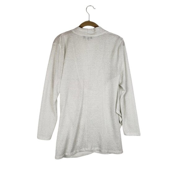 1.State Top Silver Metallic Sheer Sparkle Knit Cross Front Surplice Size 1X - Picture 2 of 6